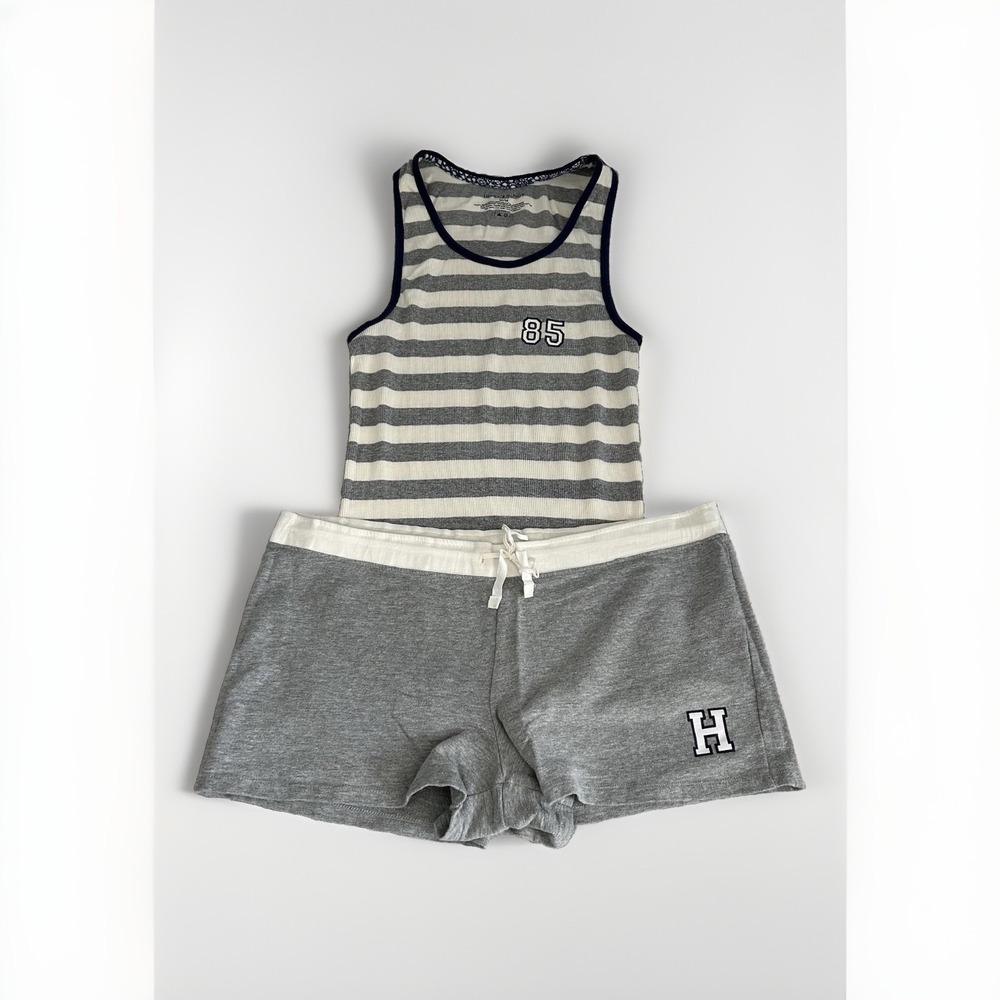 Tommy Hilfiger Slumber Party Lounge Set SzM Striped Tank Top Gray Shorts Sleep